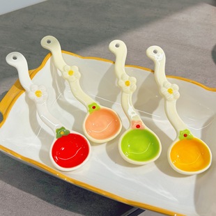 Ins-Style Cute Ceramic Spoon with Persimmon and Peanut Design, High-Value Dessert Spoon with Creative and High-Value Three-Dimensional Design