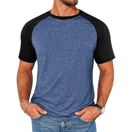 Casual men's summer new T-shirt with raglan sleeves, round neck, baseball style, men's patchwork fashion sports shirt, loose fit top