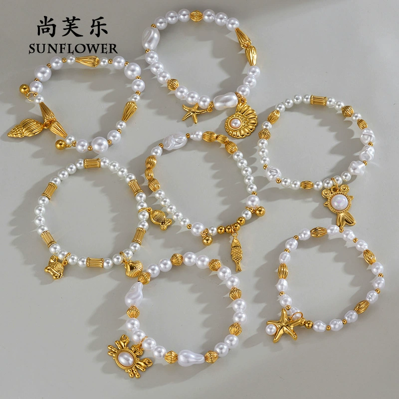 Elegant marine bracelet from pearl stainless steel, jewelry with tassels