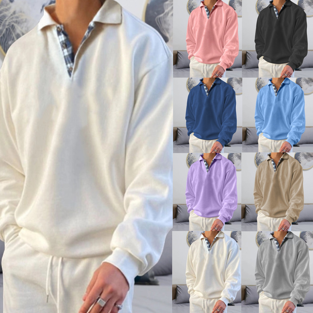 2023 Amazon Wish Independent Station Autum Long-Sleeved V Neck Men's Lapel Loose Sweatshirt Men's Clothing