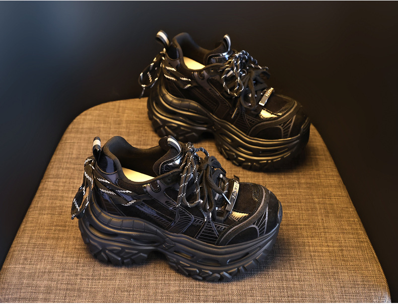 Giày sneaker nữ chunky đế dày tăng chiều cao phong cách thể thao — màu đen chi tiết 5