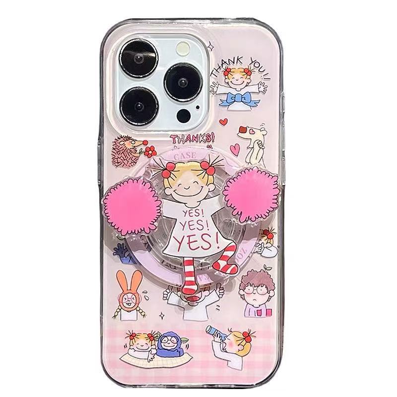 Divertida chica de dibujos animados para Apple 15/16promax nicho 13 femenino 14 nuevo soporte giratorio magnético 15p