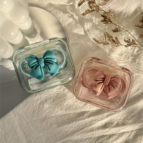 Three-dimensional bow contact lens box, no need to twist the lid, compact transparent contact lens companion box, leak-proof double box