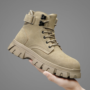 Workwear Boots Men's Autumn 2024 New Thick Sole Height Increased Outdoor Casual Mountaineering Shoes Fashionable All-match Genuine Leather Martin Boots
