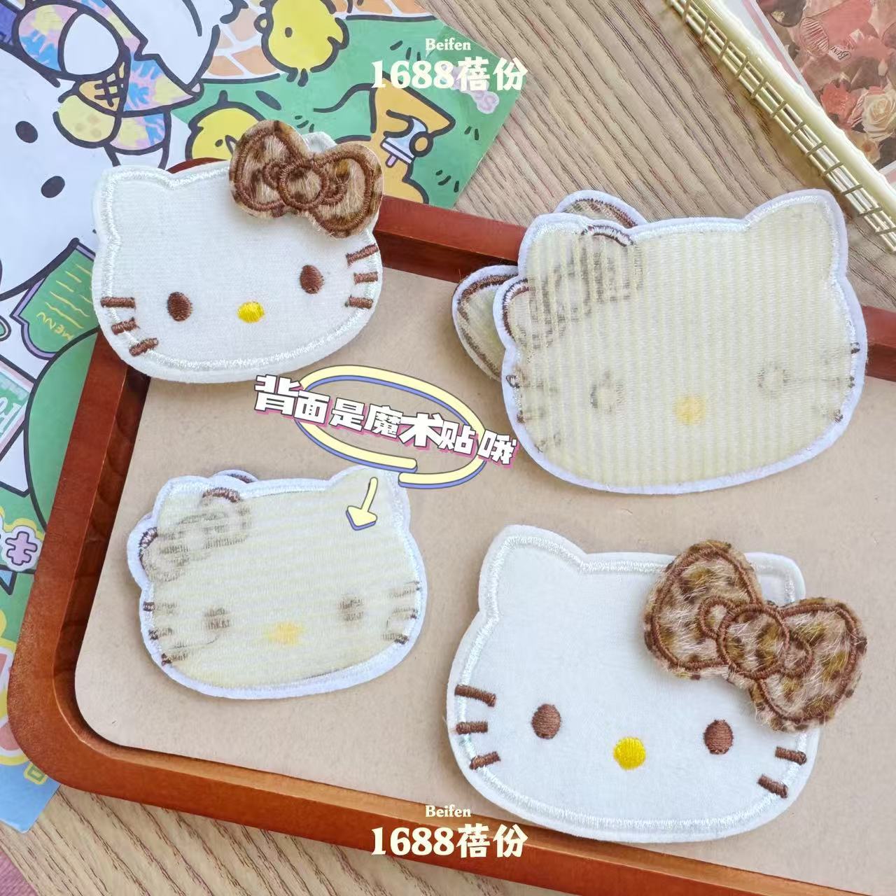 Cute Retro Leopard Print Bow Kt Velcro Bangs Stickers for Girls, Fabric Hair Accessories to Organize Broken Hair Artifacts