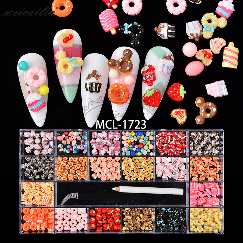 Joyería de uñas de dibujos animados DIY traje de caramelo tridimensional Navidad Linda joyería de uñas de resina mezclada al por mayor