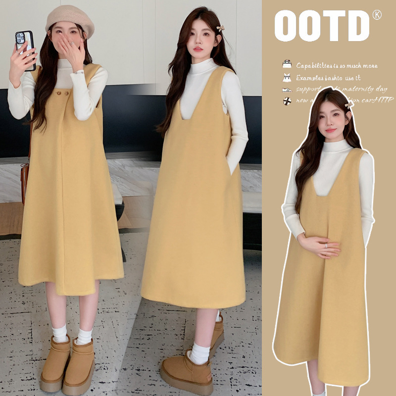 2024 Fall/Winter New French Mid-length Woolen dress Base Sweater for Pregnant Women