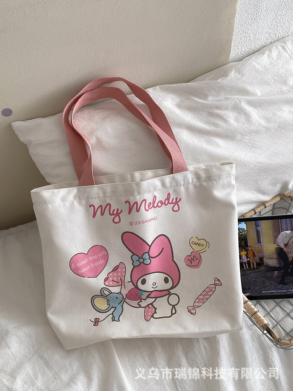 サンリオ ショッピングバッグ キャンバス かわいい クロミ シナモンドッグ メロディー かわいい 大容量 ショルダー ラージバッグ|undefined