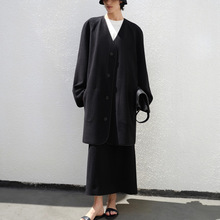经典90S博物馆_立绒羊绒羊毛呢+真丝镶边极简无领西装大衣