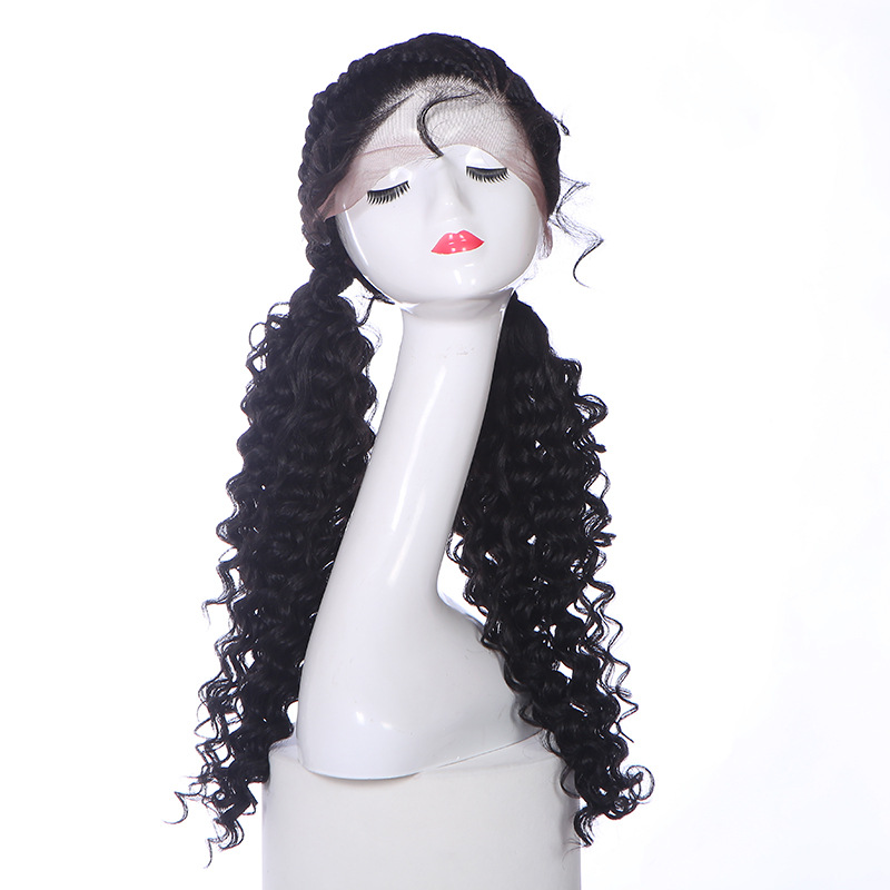 Curly End Trenzado Dos Trenzas Pequeño Rollo delantero de encaje de seda japonesa fibra química peluca LW0232