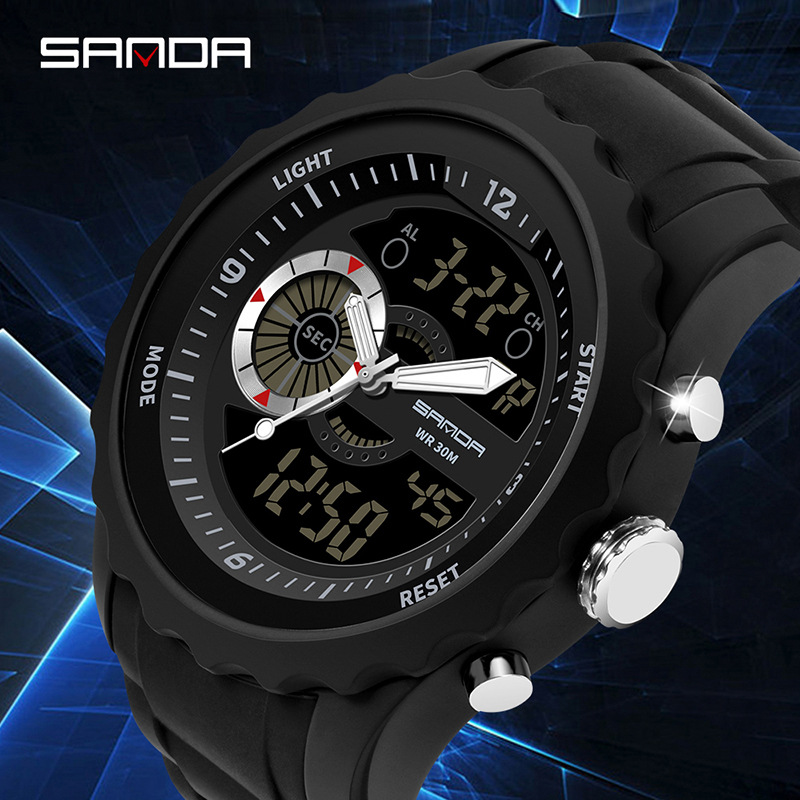 SANDA 769 impermeable multifuncional reloj deportivo al aire libre reloj electrónico de cuarzo de doble movimiento para hombres