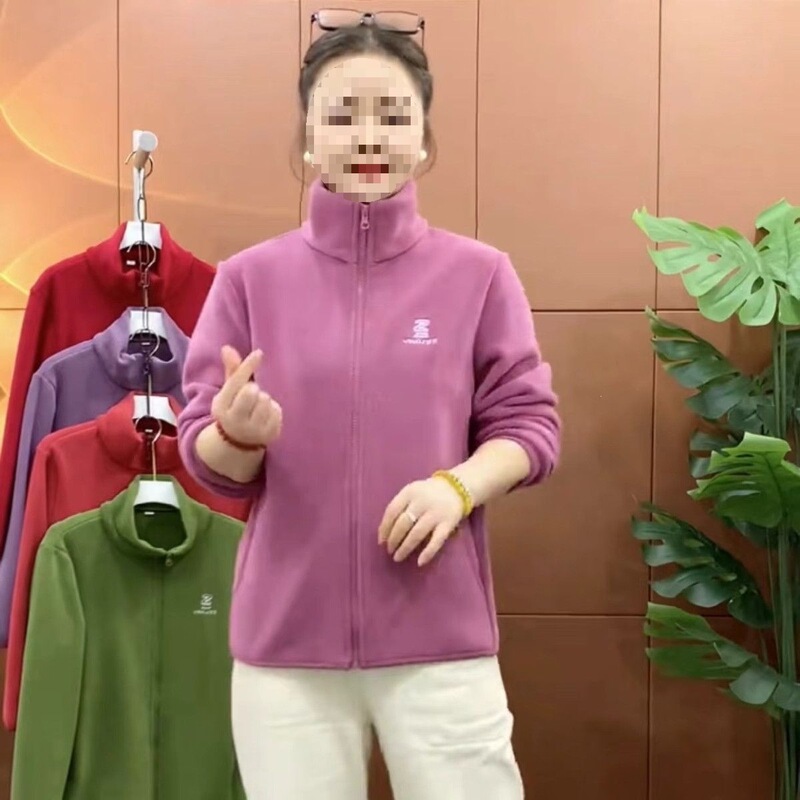 Fashionable autumn and winter fleece jacket for middle-aged mothers, new loose-fitting zippered thickened fleece jacket for women