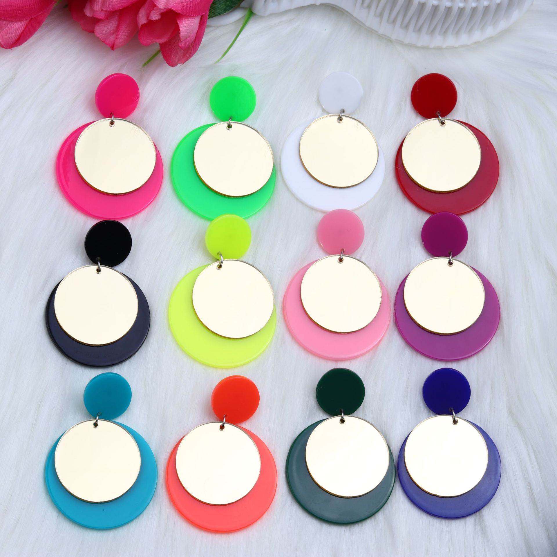 Simple Style Round Arylic Patchwork Women's Drop Earrings display picture 6