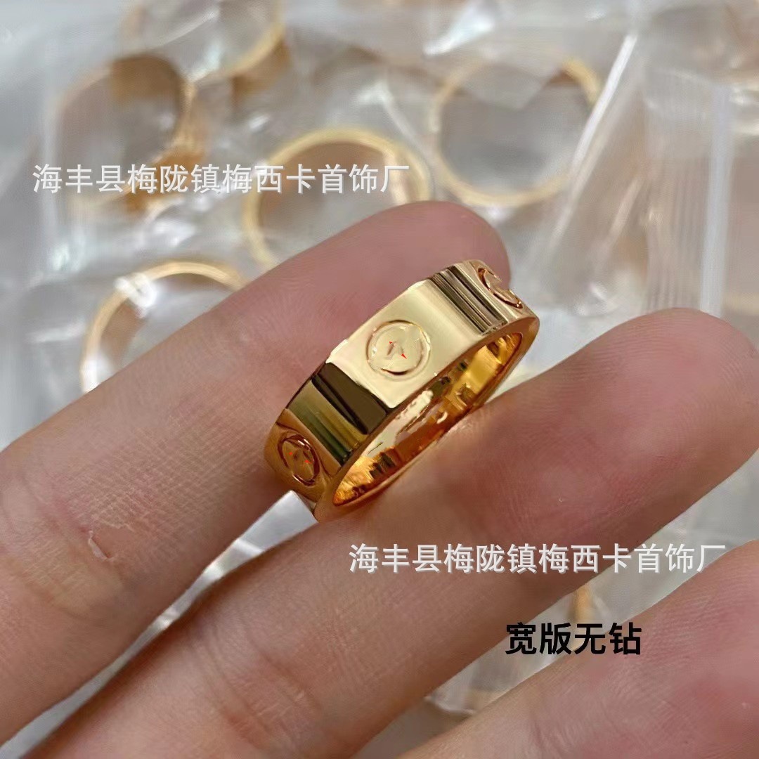 Kajia's Classic Love Ring Thickly Plated with 18K Gold Screw Thread Wide Version Narrow Version Single Diamond Three Diamond Full Diamond Ring