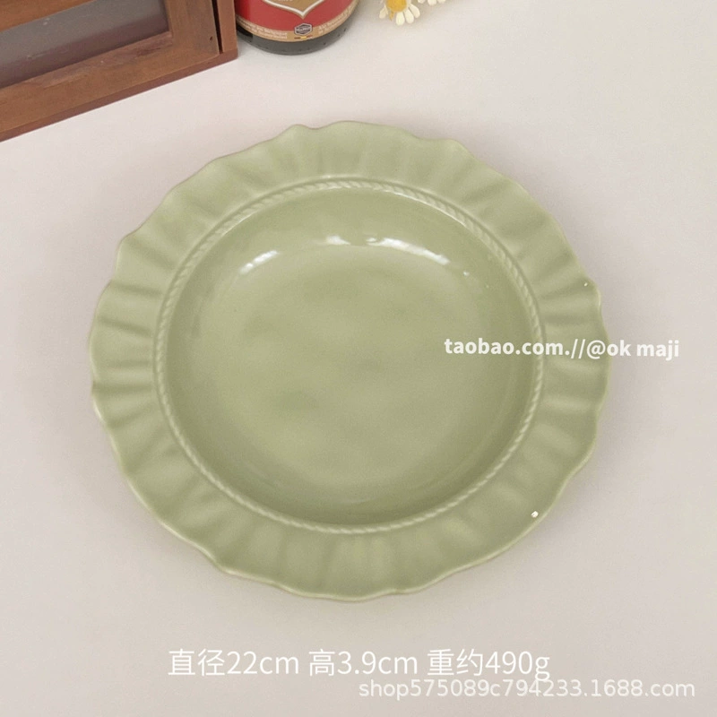 Dinner plate, cream ceramic, lace‑edge tableware, milky white or milk green