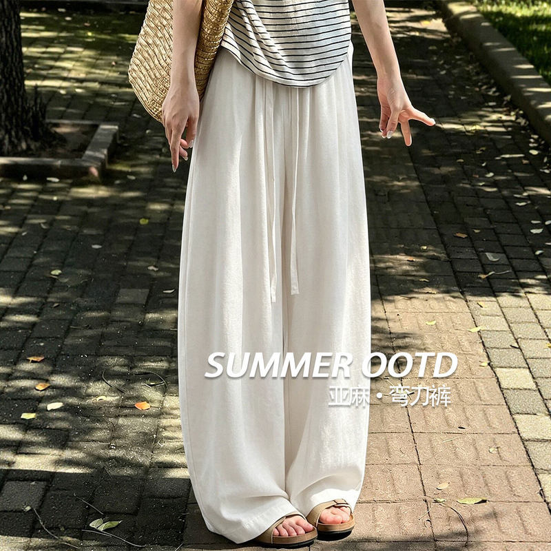 Linen Wide-Leg Pants for Women, Summer Thickened, Old Money Style, Loose and Casual, Plus-Size Sports Yamamoto Pants