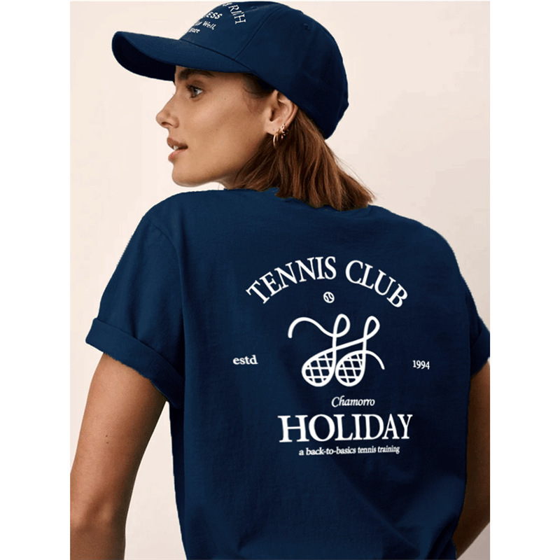 Tennis Club Tennis Short-Sleeved T-Shirt Women's Sports Style American Retro Large Size Half-Sleeve