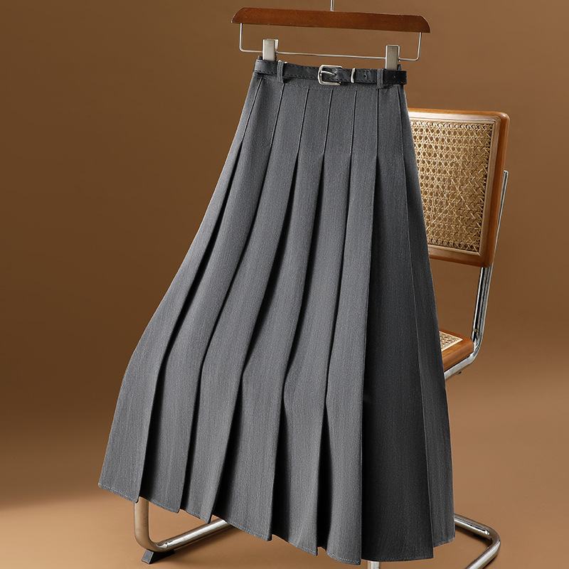 Cross-Border 2025 Spring and Autum Suit Fabric Elastic High Waist Slimming Look A-Line Skirt Mid-Length Elegant Skirt for Women