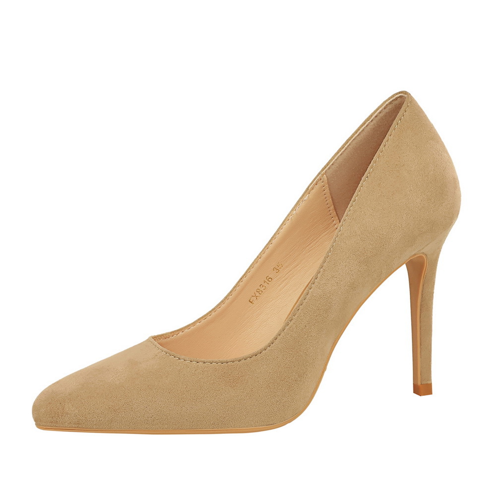 8316 Korean Style Fashion Simple Sexy Nightclub Stiletto Super High Heels Shallow Mouth Round Toe Suede Single Women's_vogvips.com