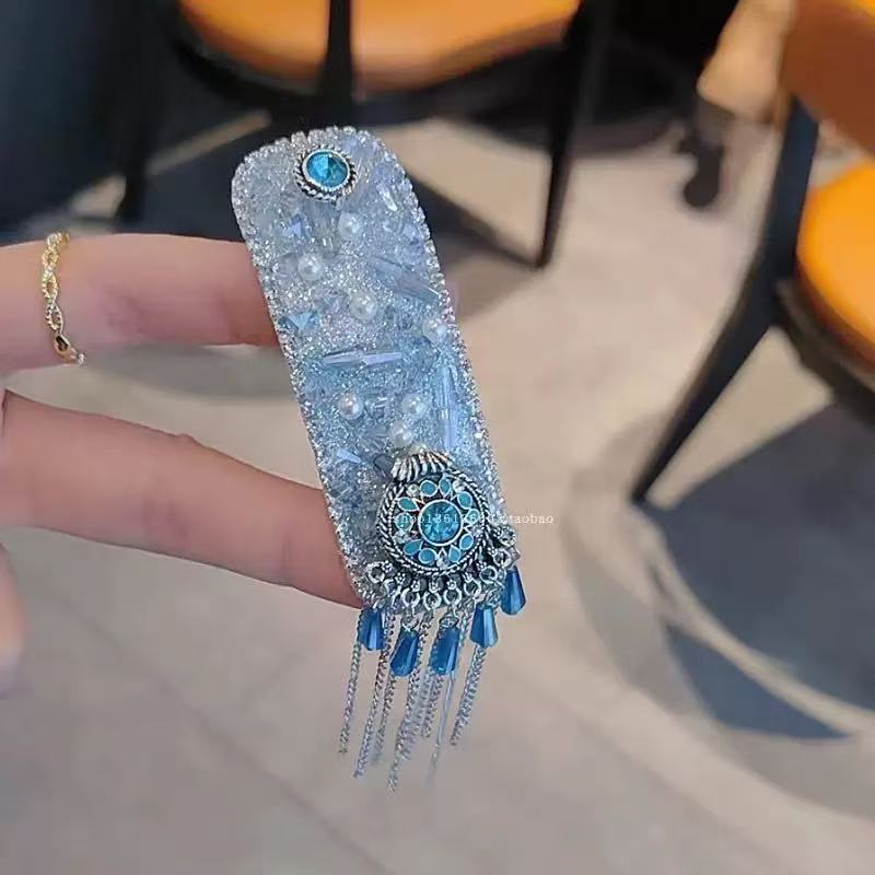 民族风治愈系闪钻珍珠名族风前额流苏边夹女个性刘海夹发卡发饰|undefined