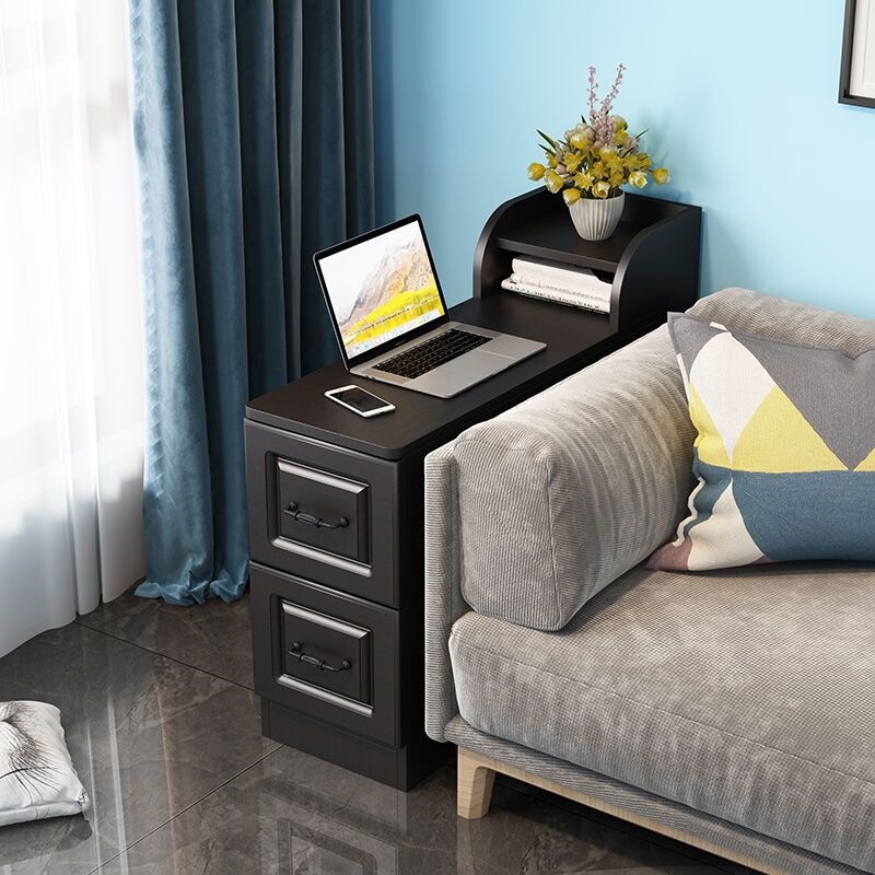 Sofa Side Cabinet, Light Luxury Nordic Style, Narrow Armrest Cabinet with Doors, Multifunctional Small Narrow Coffee Table, Corner Table