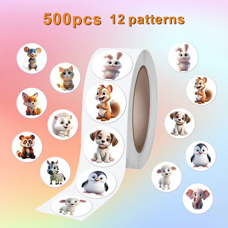500 New Cartoon 3D Animal Doll Creative Stickers for Water Bottles and Computers, 12 Designs with Cute and Fun Patterns
