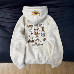かわいいソーセージの子犬の刺繍のフード付きの女性の秋冬のベルベットの厚い高級感の柔らかいモチとしたカジュアルなゆるいコート