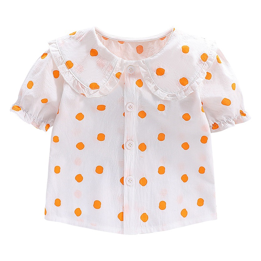 Camisa de manga corta para niñas camisa de fondo para niños camisa para niños 2024 Verano nueva muñeca solapa camisa para niños
