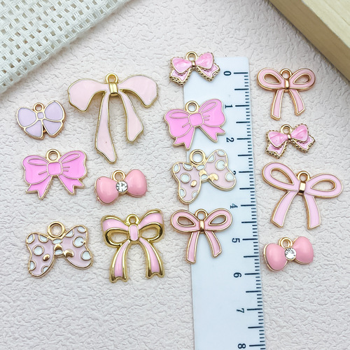 Pink Oil Alloy Butterfly Bow Tie Necklace DIY Accessories Pendant Earrings Keychain Hook Charm Sweet Necklace
