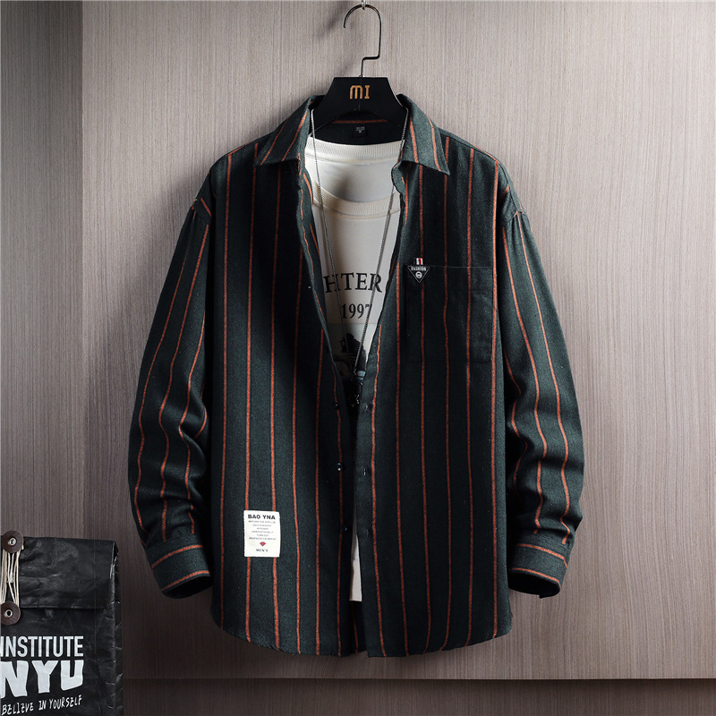2023 полосатые рубашки с длинными рукавами для мужчин свободная приливная осенняя куртка