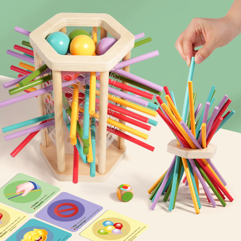 Educación temprana Juego de dibujo de palos tres en uno de madera Rompecabezas cognitivo de color Juego de mesa interactivo entre padres e hijos Juguete de equilibrio de concentración