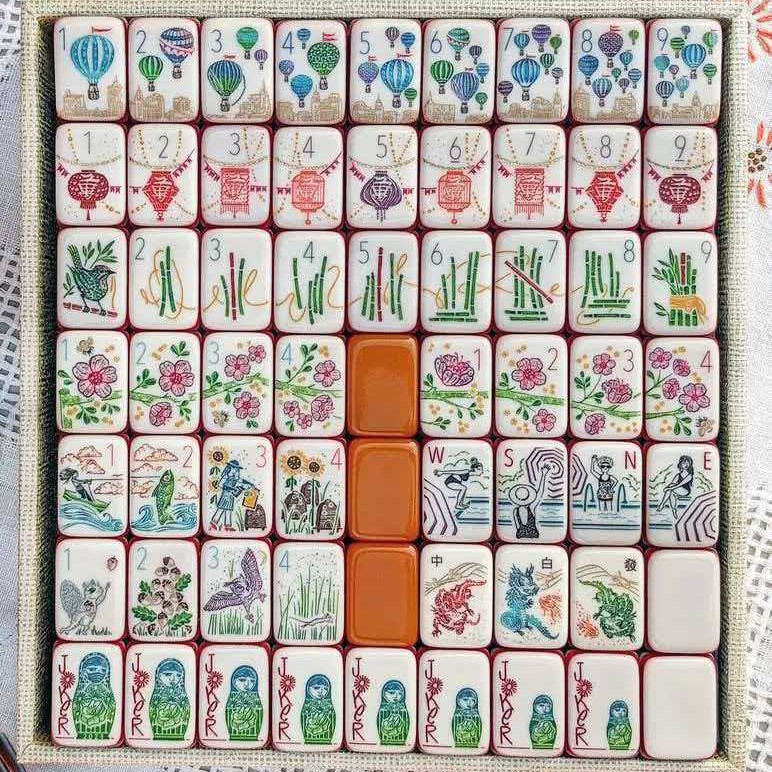 (in Stock) American-Style Mahjong Tiles No. 36, Acrylic 7-Layer Hot Air Balloon Design, 167 Tiles for Home Use and Gift-Giving, Hand-Crafted Mahjong