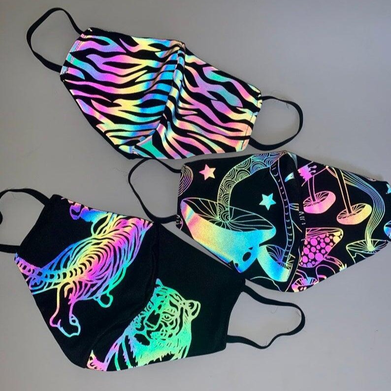 厂家定制骑行面罩透气反光面料七彩印花反光布 炫彩夜反光荧光布