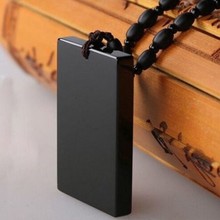 天然新疆和田玉无事牌吊坠墨玉平安牌挂件墨色无字牌男女款玉牌