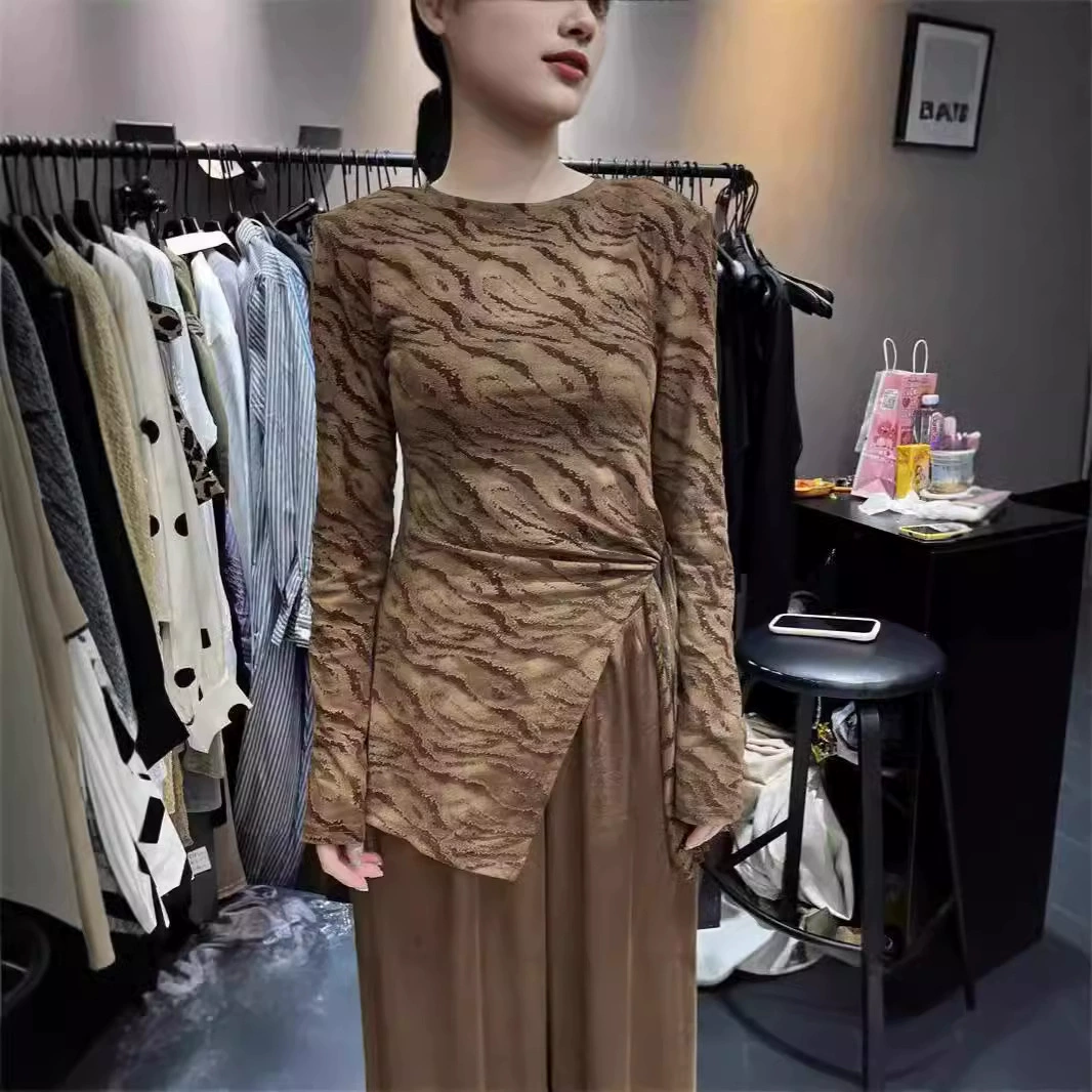 Французские премиум-шовные стройные рубашки с длинными рукавами осенние новые модные темпераментные нерегулярные шнуровые топ с круглым вырезом