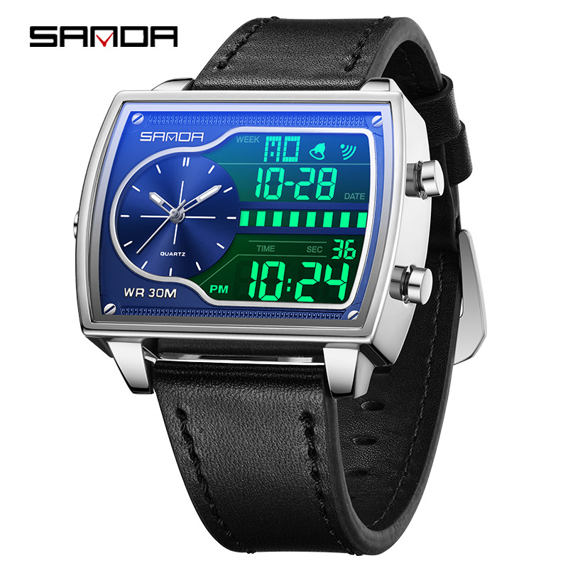Sanda cuadrado reloj electrónico para hombres transmisión en vivo explosión multifuncional nocturna tendencia reloj electrónico un reloj de generación