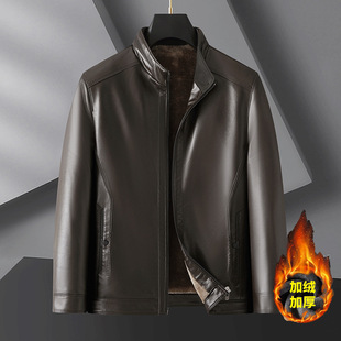 Fat Brother 2024 Winter Men's Collar Leather Jacket Loose Plus Large Size PU Leather fleece-lined Thickened Warm Jacket