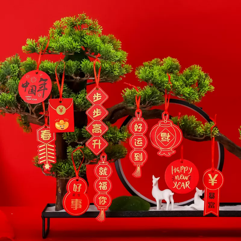 新款创意烫金新年吊牌节日祝福卡片留言室内布置包装DIY装饰挂件