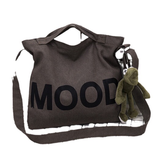 Japanese and Korean reinforced wear-resistant letter canvas bag large capacity men's and women's bag quick release solid color single shoulder crossbody canvas bag