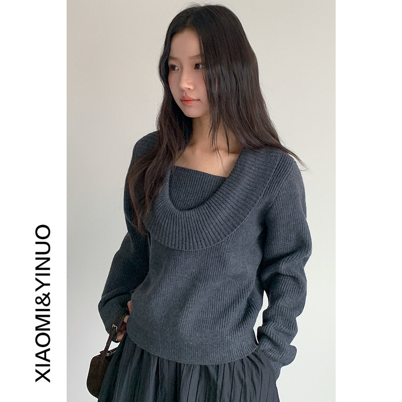 [Oufan] French High-End Large U-Swing Collar Slimming Look Knitwear Women's Winter Elegant Long-Sleeved Pullover Knitwear 11013