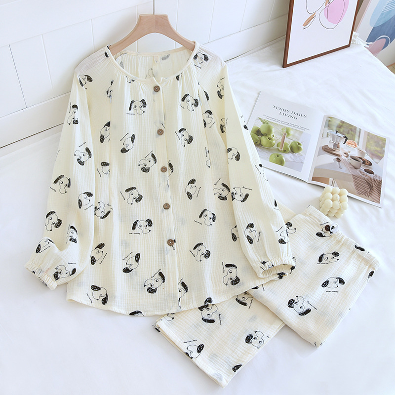 코튼 크레이프 둥근 목 귀여운 강아지 감금 의류 세트