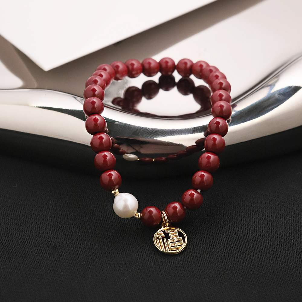Nuevo estilo chino auténtico cinmar pulsera de perlas de agua dulce chapada en oro, pulsera elástica de marca Fu, transporte exquisito para regalo de novia