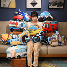 可爱卡通汽车抱枕工程车创意毛绒玩具消防车警车亲子抱枕儿童玩偶