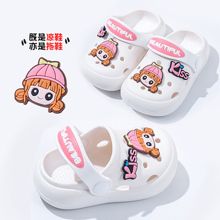 Croc Shoes Children's Summer Outerwear 2025 New Fashion Cartoon Garden Shoes for Boys and Girls Anti-Slip Heel Sandals