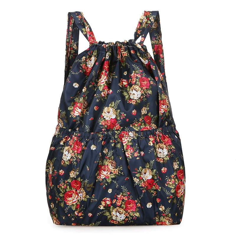 Capacious folding backpack, drawstring