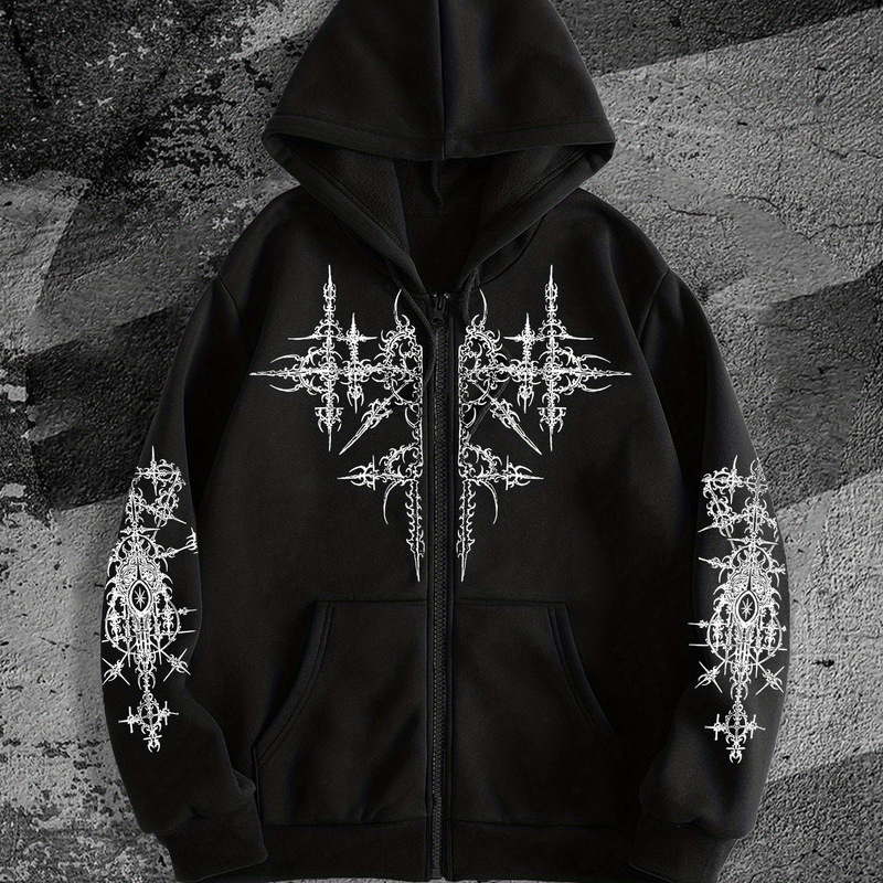 Ca Men's Gothic Dark Style Printed Zip-Up Hoodie Is a Fashionable Streetwear Style Suitable for Casual Occasions Ca Men's Gothic Dark Style Printed Zip-Up Hoodie Is a Fashionable Streetwear Style Suitable for Casual Occasions
