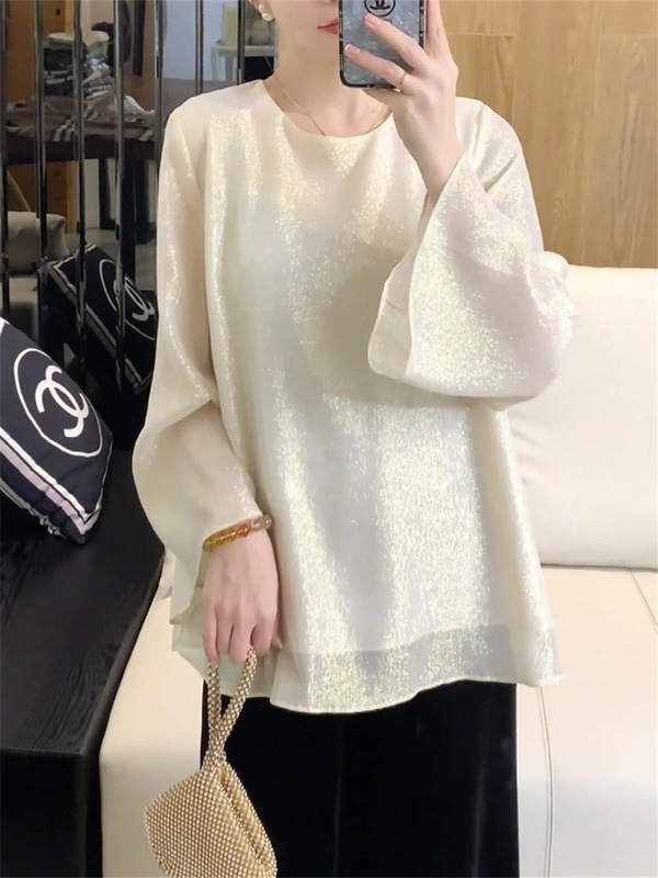 胖MM特大码300斤金丝流光杏色上衣女新中式超仙时髦洋气套头衬衫2|undefined