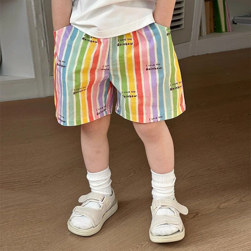 Boys' Shorts Children's Pants Summer Thin 2025 New Summer Boys' Mid-Length Rainbow Striped Knee-Length Pants Stylish
