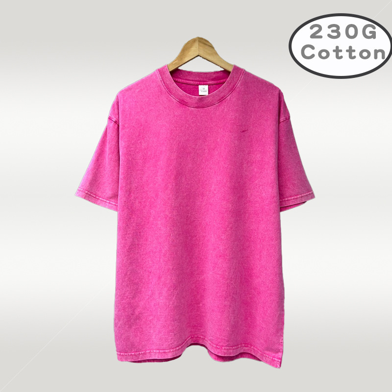 Camiseta retro de manga corta lavada holgada de algodón puro Camiseta transfronteriza de talla grande 230g versión estadounidense de talla europea de los hombres con hombros caídos