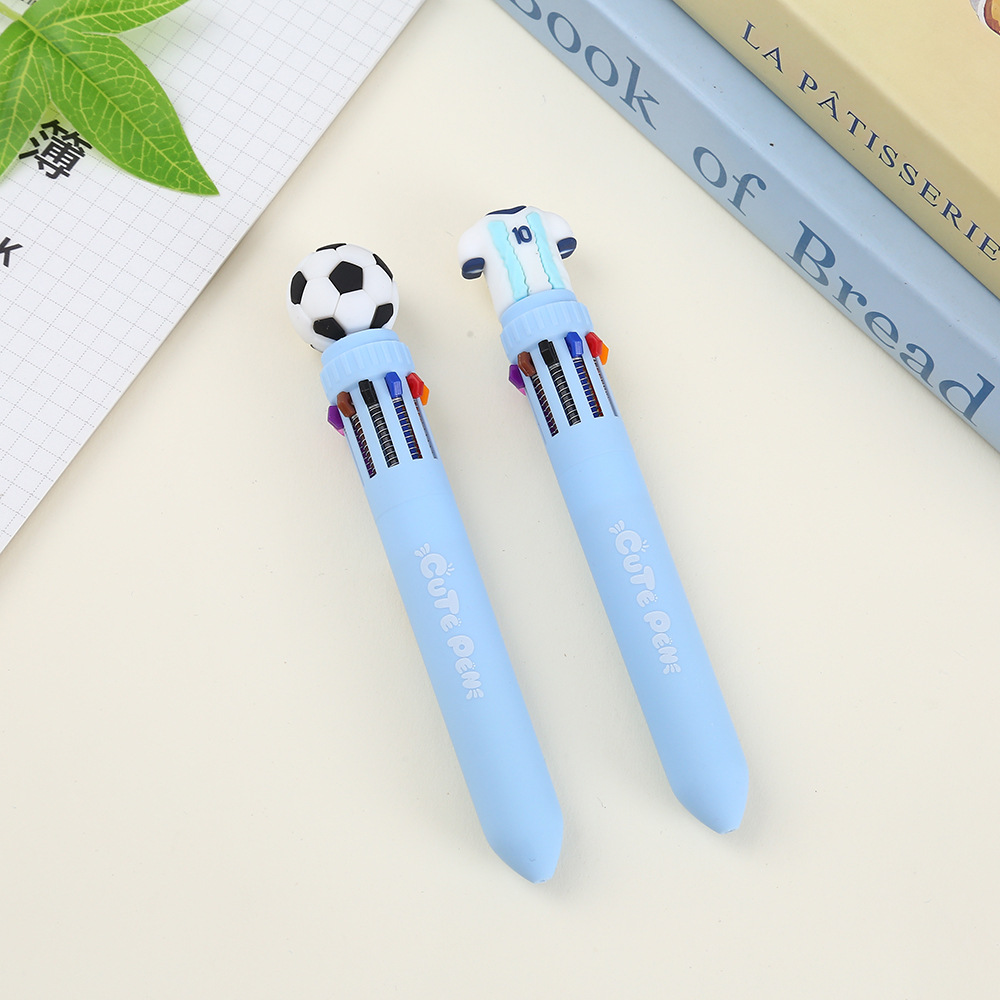 创意多色按动式蓝色圆珠笔小清新学生绘画手账笔运动风球衣足球笔